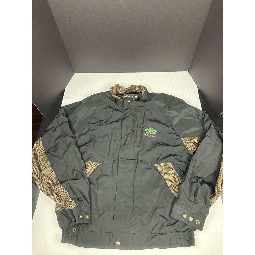 Footjoy DryJoys Rain & Wind Golf Jacket Mens Size Med Black Khaki Full Zip Logo